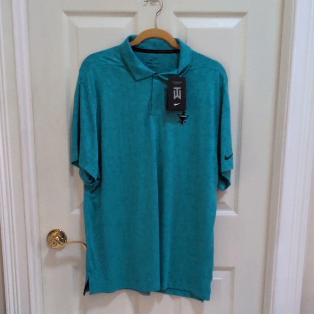 Nike Dri-Fit Tiger Woods Golf Polo Teal Heather Shirt Men's Size Large - New